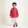 Peach Dhoti Kurta for boys front view with stand collar and buttoned kurta