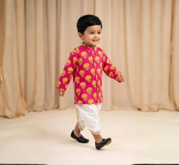 Peach Dhoti Kurta Set for Boys hover view