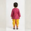 Fuchsia Bandhej Angrakha with Dhoti for boys back view, yellow Dhoti and patterned top