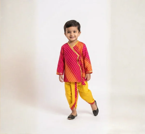Festive Red Lehriya Angrakha Dhoti Set for Boys hover view