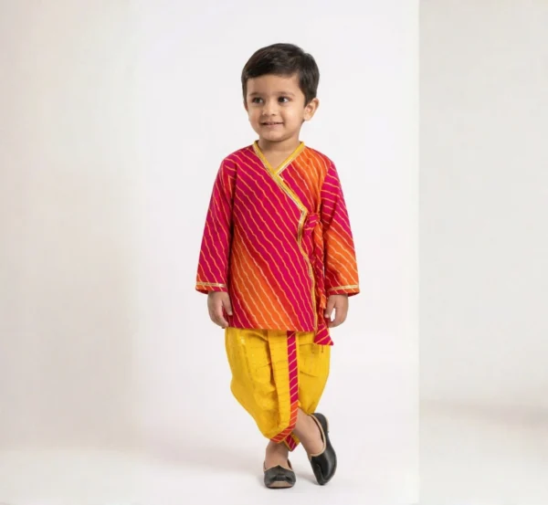 Festive Red Lehriya Angrakha Dhoti Set for Boys