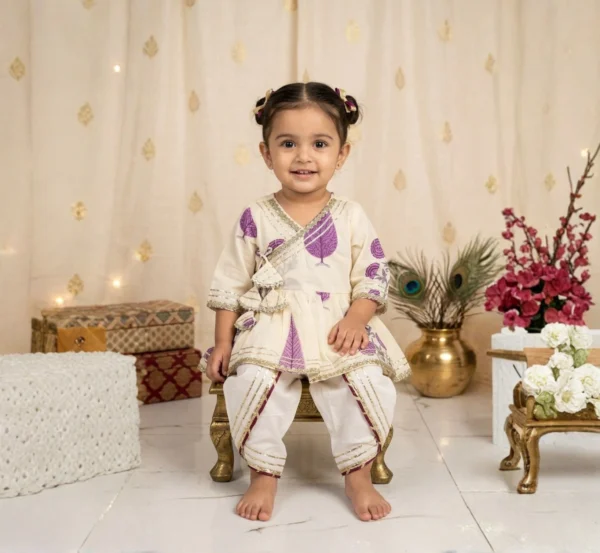 Elegant Cream Angrakha Dhoti Set for Girls