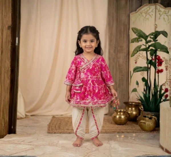 Fuchsia Angrakha Dhoti Set for Girls