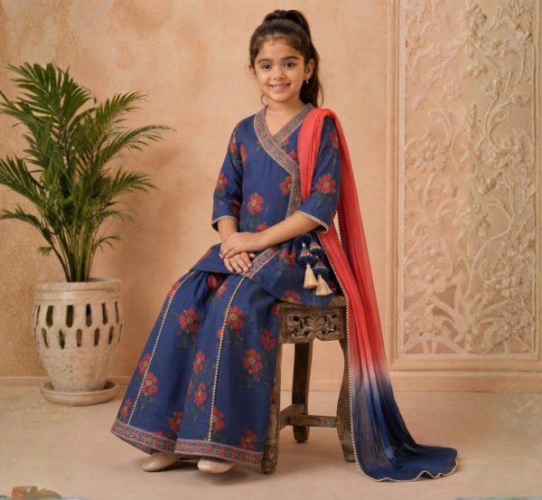 Girls Angrakha with Flared Palazzo hover view