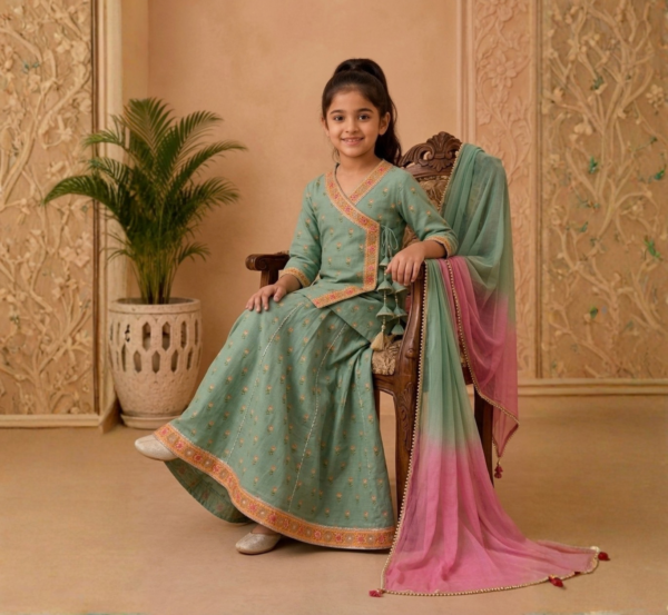 Girls Angrakha with Flared Palazzo