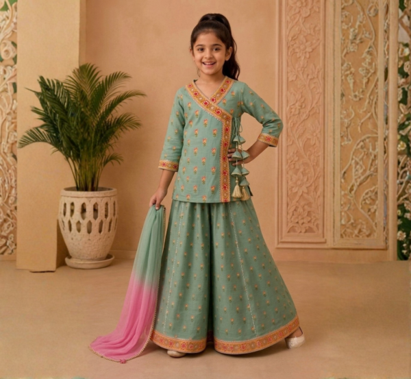 Girls Angrakha with Flared Palazzo hover view