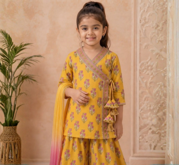 Girls Angrakha with Flared Palazzo hover view