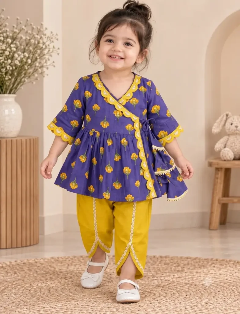 Girls Angrakha with Dhoti | Bow and Tie