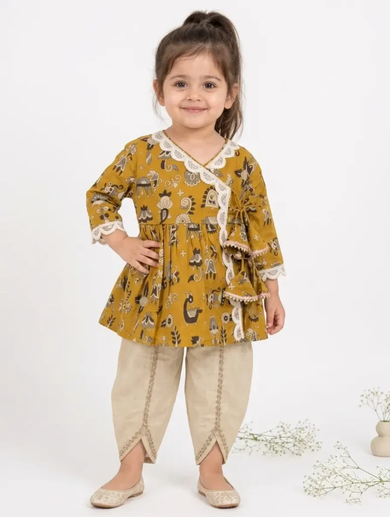 Girls Angrakha with Dhoti | Bow And Tie