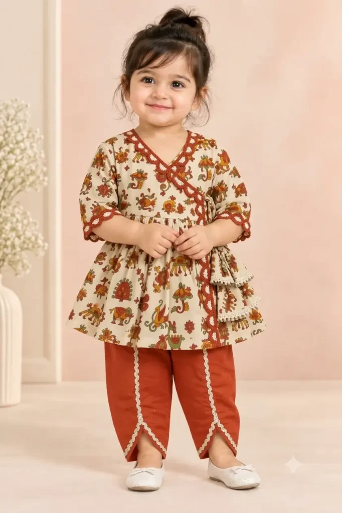 Girls Angrakha with Dhoti | Bow and Tie